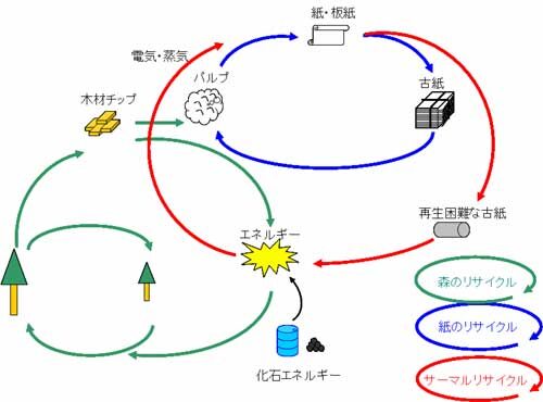 「森」・「紙」そして「サーマルリサイクル」の概念図